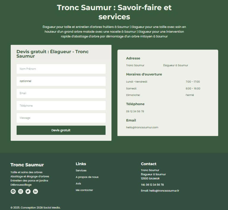 Informations, contact et formulaire pour élagueur